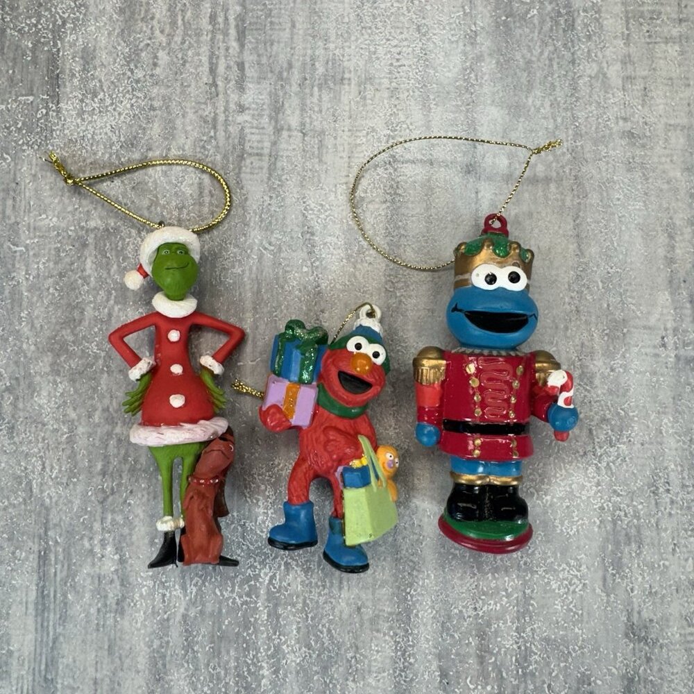 Kurt Adler Sesame Street Cookie Monster Elmo Christmas Ornaments Plus Grinch